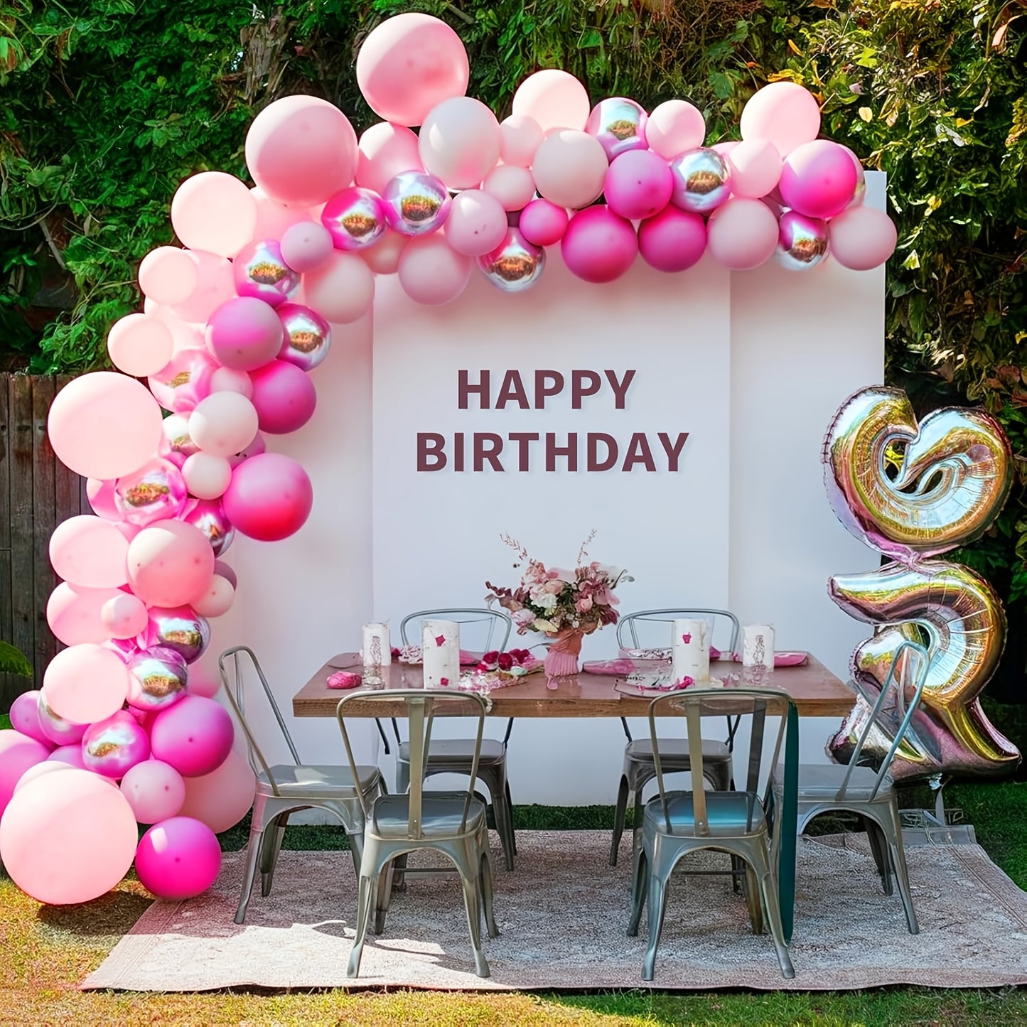 117 Pieces Pink And Silvery Balloon Arch Kit With Pastel And Hot Pink Balloons And 4D Star Balloons For Princess Parties