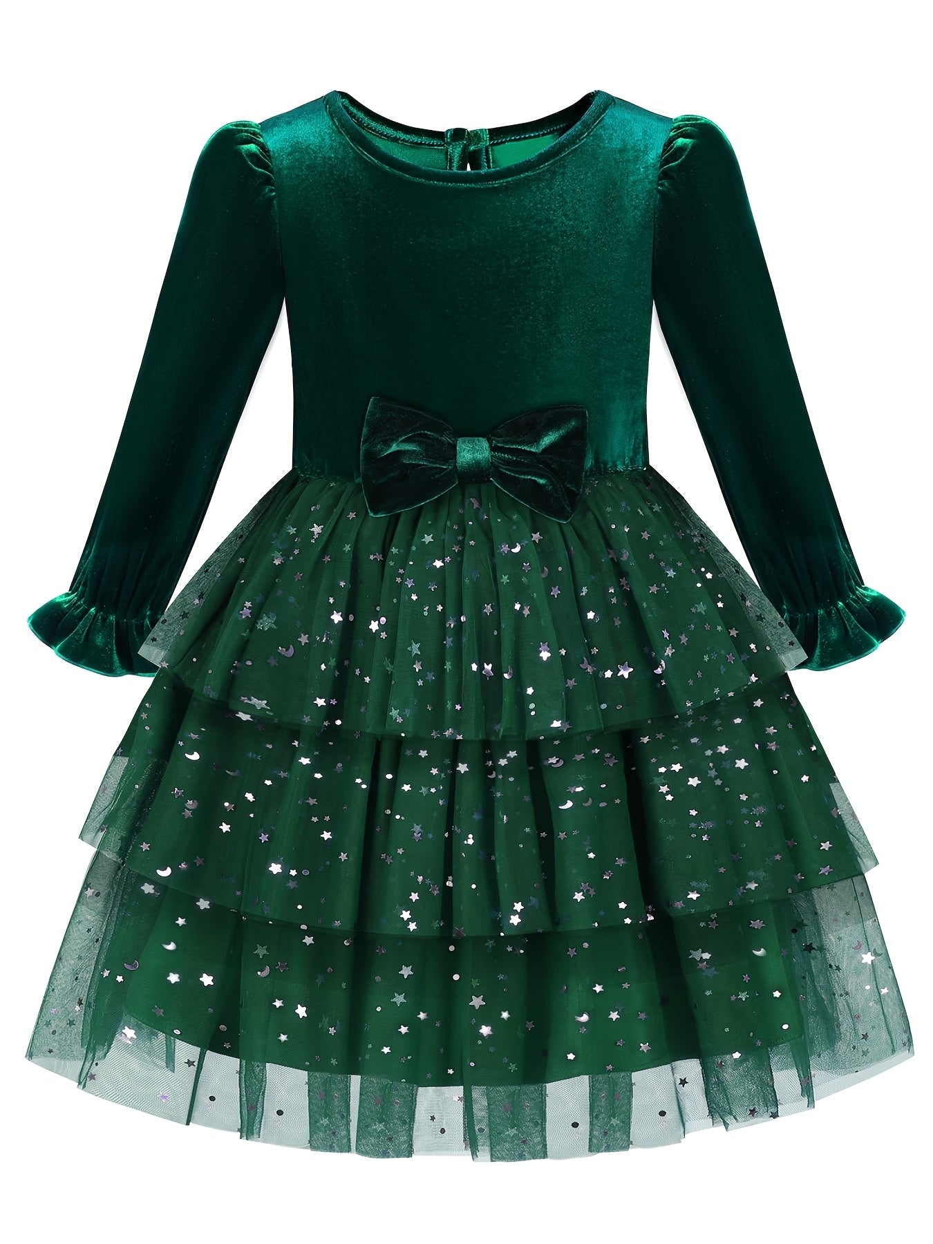 2-7Y Girls Sparkling Sequin & Tulle Tutu Princess Party Dress with Ruffled Sleeves & Layered Skirt - A-Line Knee-Length Winter Dress for Christmas, Birthday, Wedding, Halloween - Shimmering Holiday Outfit with Belt (No Paddin