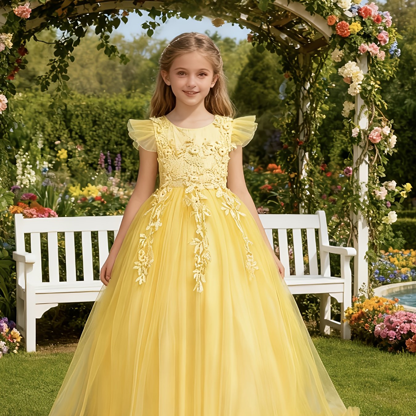 2025 New Arrival Girls Princess Style Tulle Gown With 3D Floral Bodice And Large Ballgown Skirt For Weddings And Parties