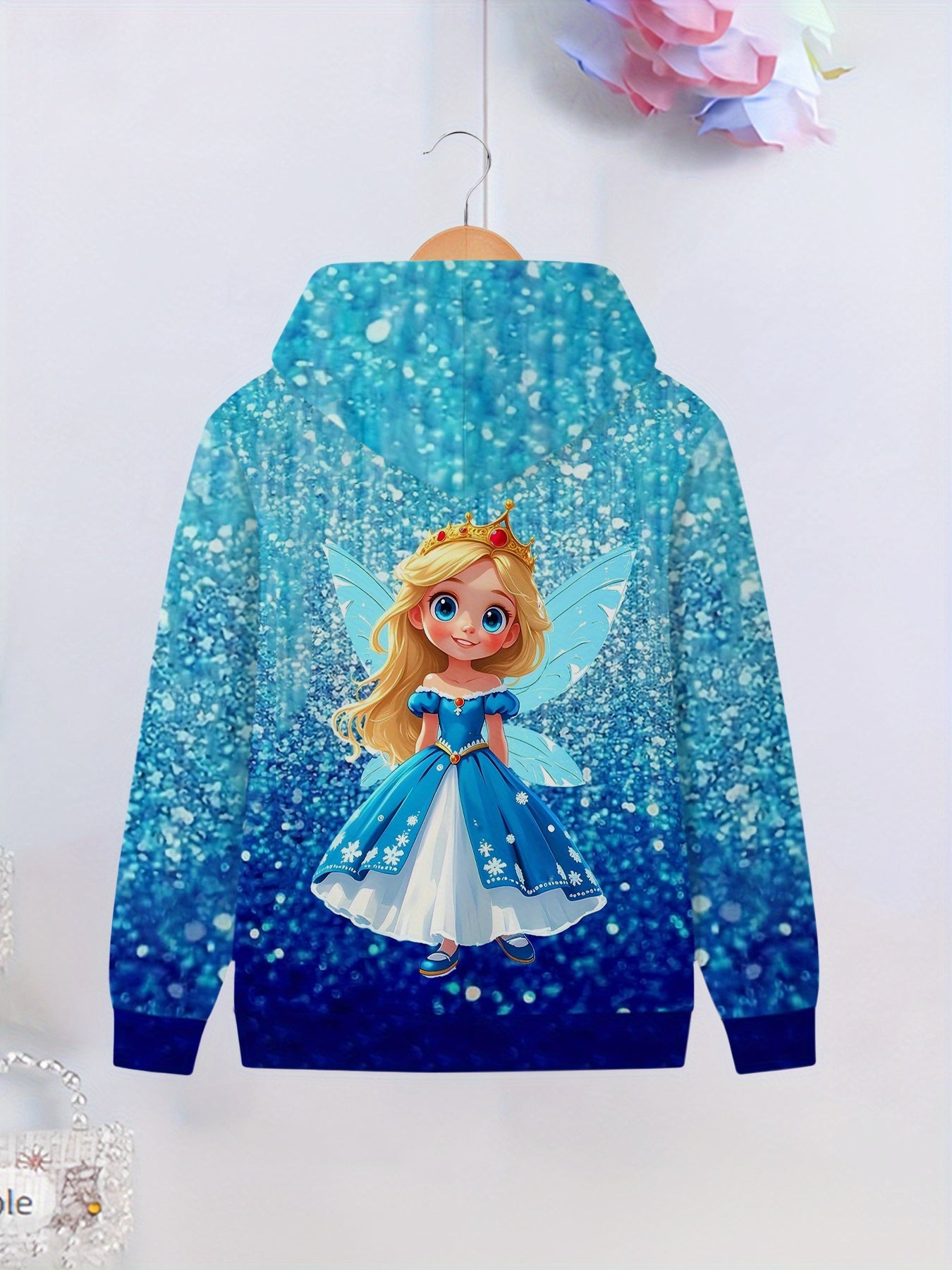 Sparkling Ice Princess Glitter Hooded Jacket With Snowflake Print Full Zip Winter Coat For Girls Long Sleeve