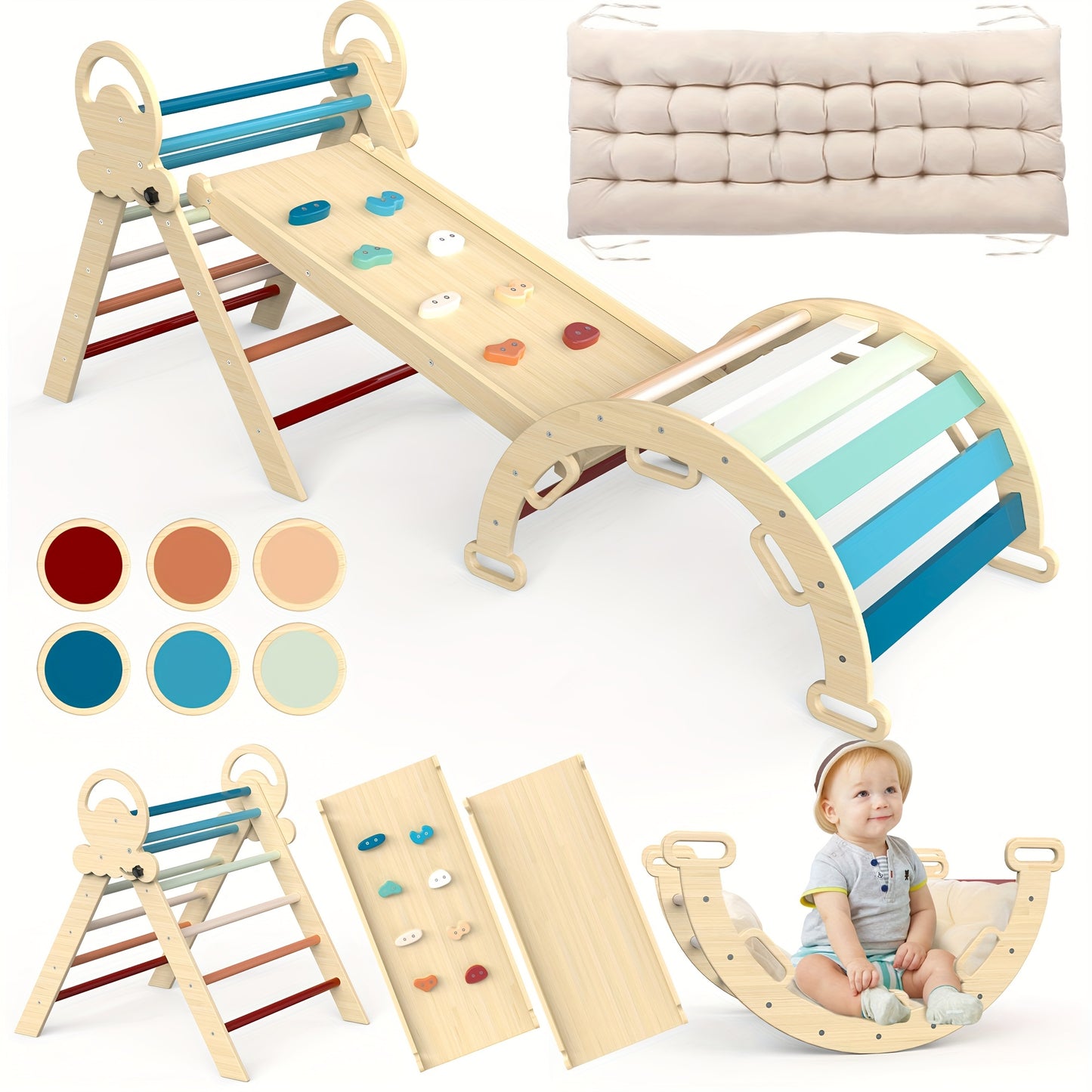 Pikler Triangle Set With Cushion and Bonus Stepping Stones