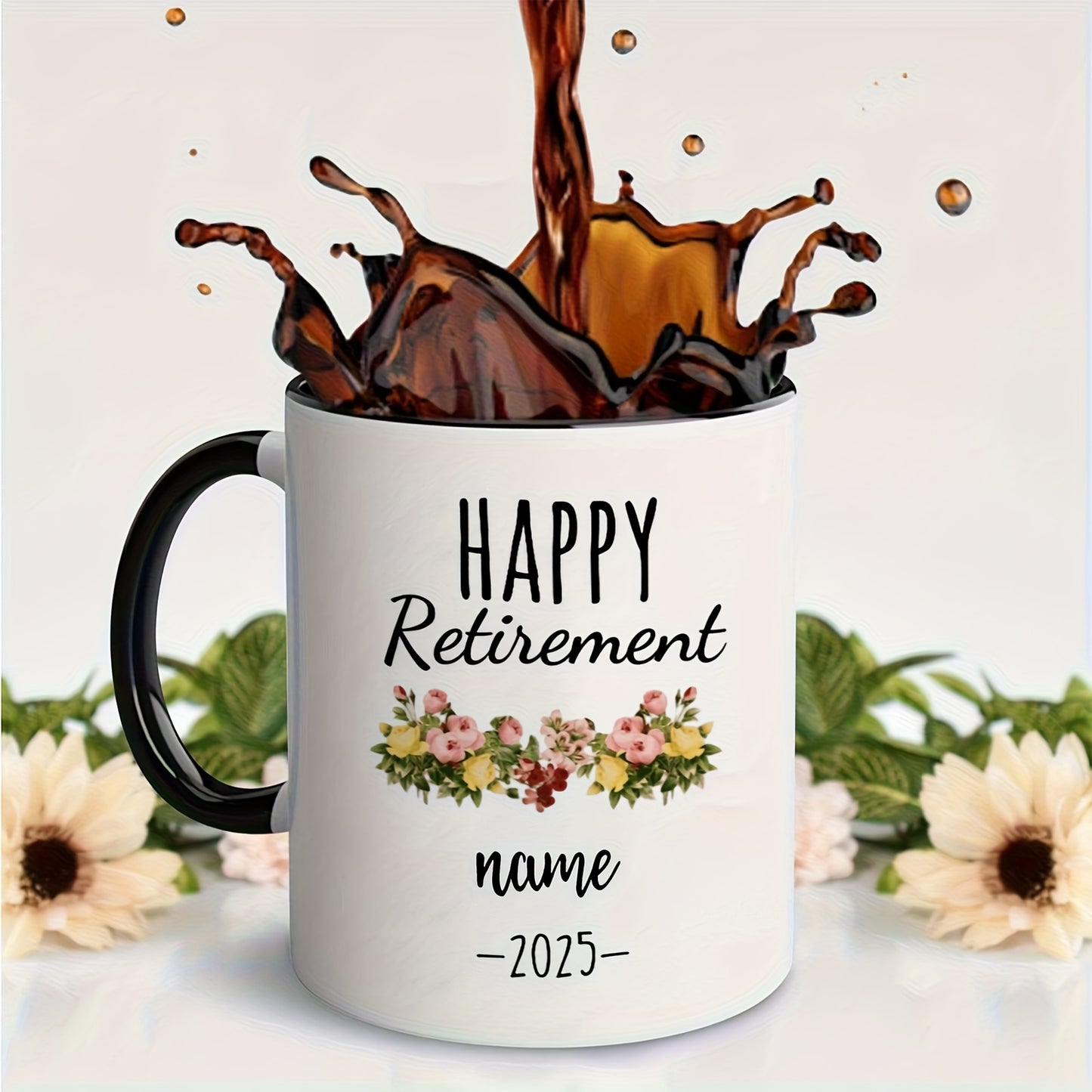 Personalized Retirement Mug - Custom Name & Year, Elegant Floral Design, Dishwasher-Safe Ceramic Cup - Perfect for Retirees, Christmas, Halloween, Thanksgiving Gifts - Ideal for Home, Office, or Coffee Bar - Exclusive Coffee