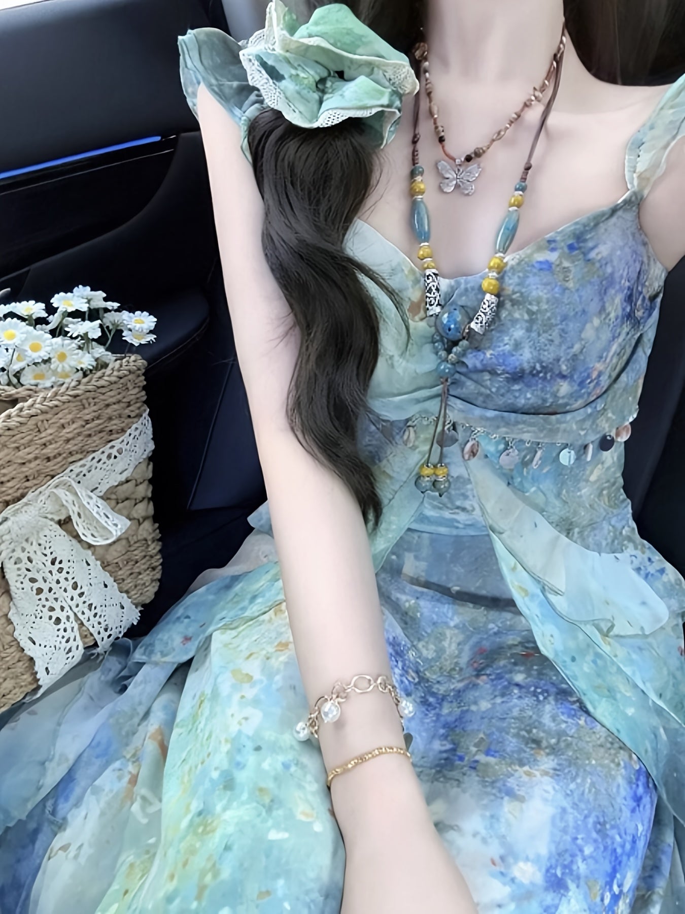 Vacation Style Tie-Dye Chiffon New Camisole Elegant Dress for Women, Printed Slim-Fit Fairy Maxi Dress, Stunning Photo-Ready Dress, Perfect Gift Choice