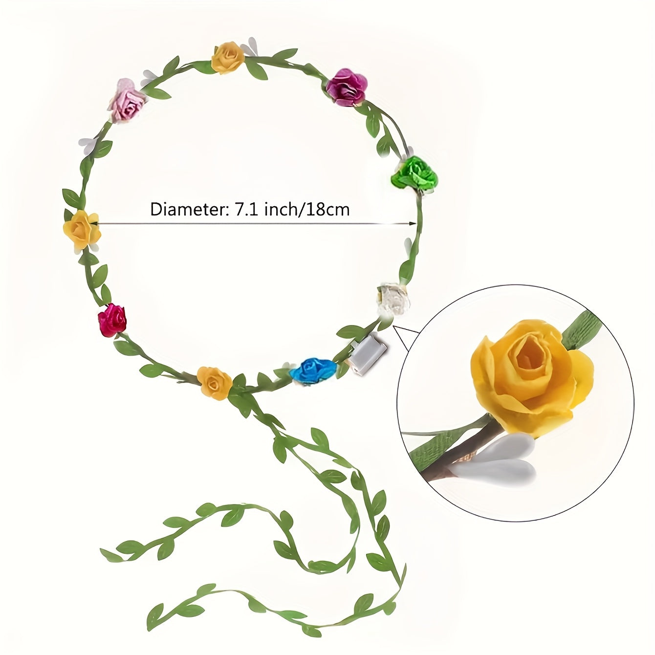 [Bohemian LED Flowers] 20pcs Bohemian LED Flowers with Braided Headband - Green Rattan & Paper Flowers (Random Color) - for Wedding, Party, Cosplay, Christmas, Birthday, Holiday, Photography, Camping, Glow, Concert