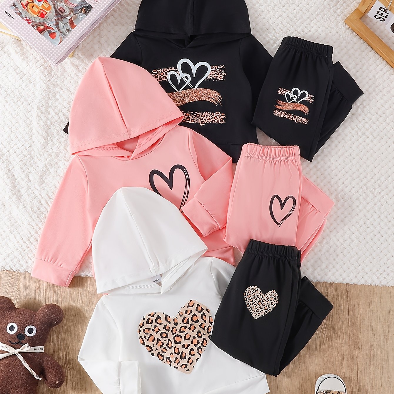 6pcs Sweatsuits For Baby Girls, Trendy Oversize Hoodies Sweatshirts Fall Fashion Pullover Sweaters Winter Clothes, Baby Girl Clothes Fall Winter Outfit Long Sleeve Toddler Infant Track Suits Set, for Outdoor