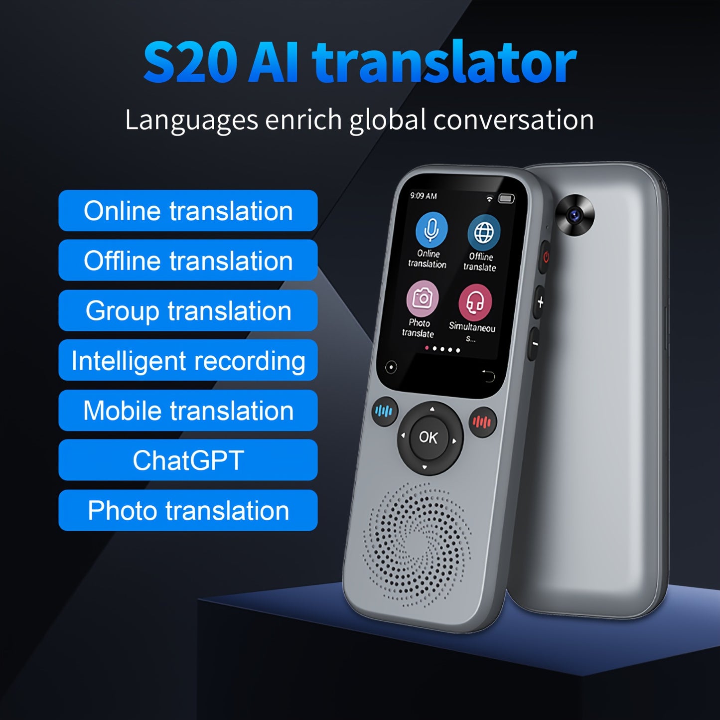 Language Translator Device, 138 Languages, Two-way Instant Translation Device, Portable Translator Offline/Photo/English/Spanish Translator, for Travel Business Traductor Ai Translator Headphones