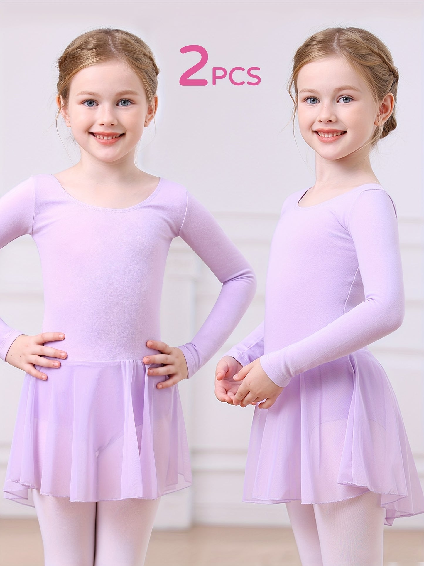 Christmas Girls 2pcs Long Sleeve Bodysuit & Tulle Skirt Set - Ballet Leotard Outfit