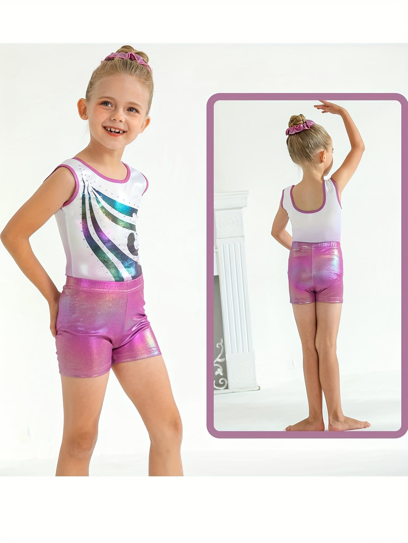 Gymnastics Leotards for Girls with Shorts Sleeveless Sparkly Unitards Biketards Dance Shorts Ballet  Activewear for Dance & Gymnastics Training - Perfect for Parties & Sports Events, Performance Wear, Durable Construction, Co