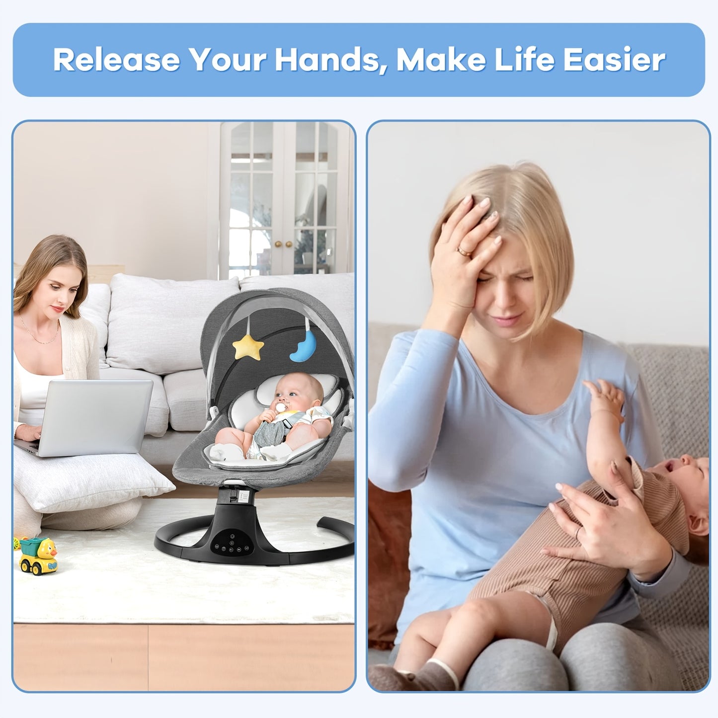 Baby Swing With 5 Speeds, Lullabies, 15-Point Safety Belt