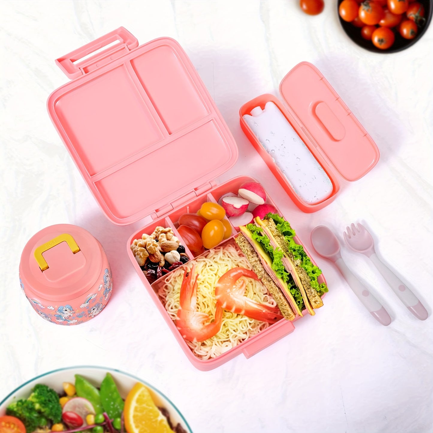 Leak-Resistant Bento Lunch Boxes Set Stainless Steel 5 Compartments