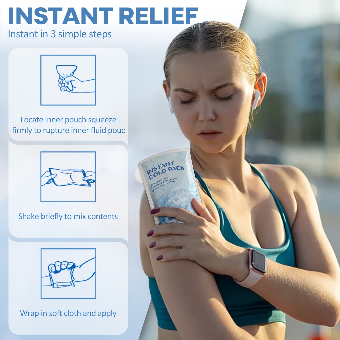 Disposable Cold Ice Packs - No Freezer Needed Instant Cold, PU Gel Cold Compress for Sports Injuries, Sprains, Post- Recovery | Portable First Aid Ice Pack Suitable for Athletes, Use, Care