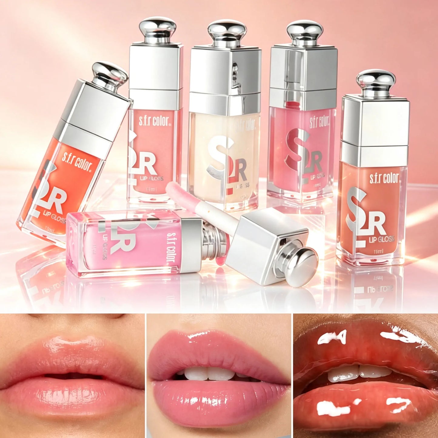 Hydrating Mirror Lip Gloss 6ml Shimmer Glitter Lip Oil Long Lasting Moisturizing Plump Lip Tint Waterproof Non‑sticky Liquid Lip Gloss Daily Lip Makeup Cosmetics