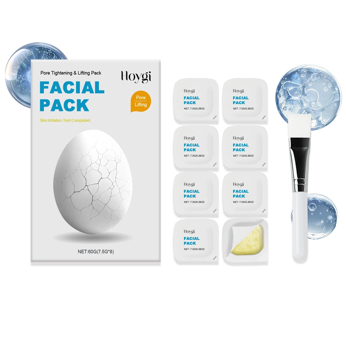 Hoygi 7.5gx8 Moisturizing Facial Mask With Brush Pore Tightening Oil Control Lifting Facial Hydrating Cleansing Clay Mud Mask