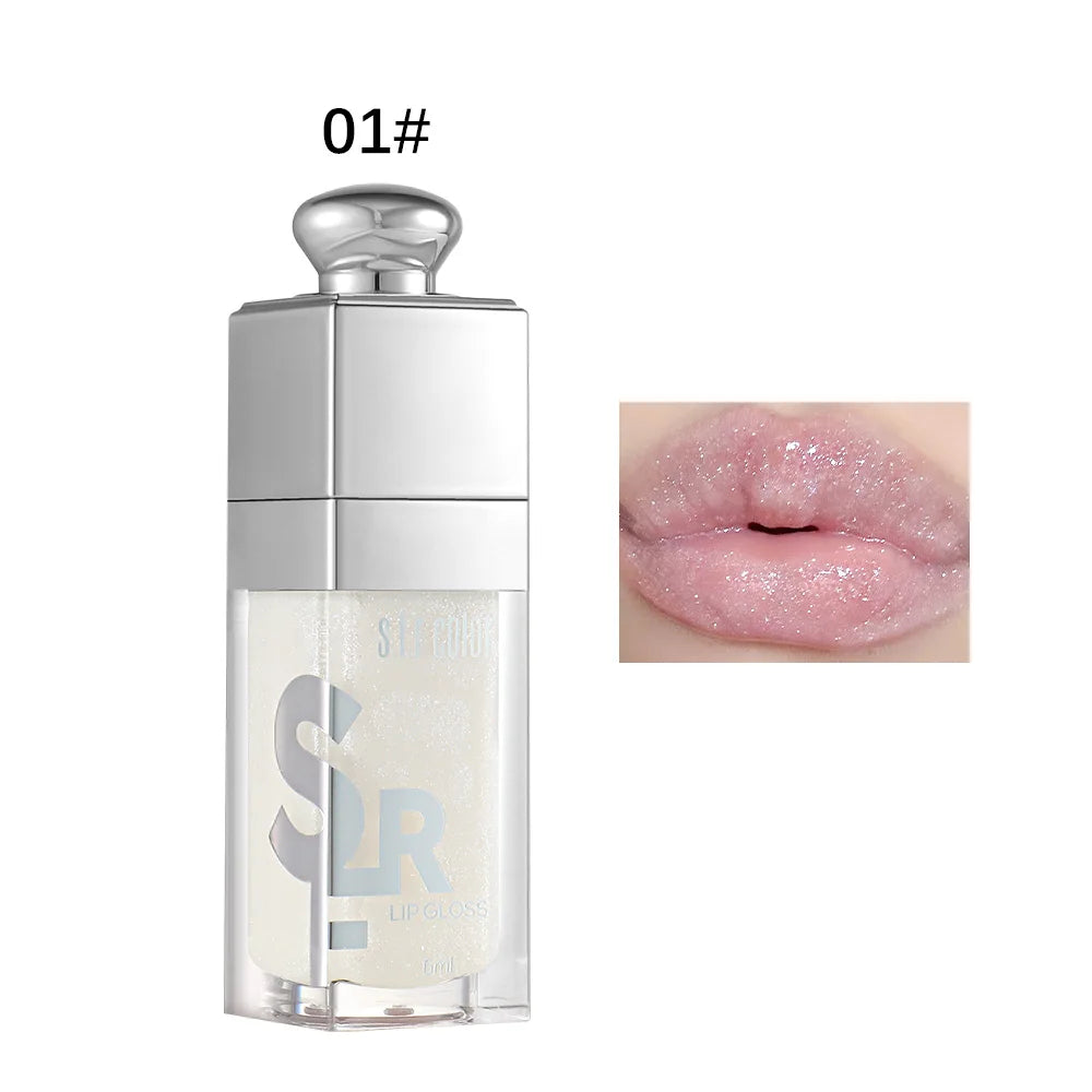Hydrating Mirror Lip Gloss 6ml Shimmer Glitter Lip Oil Long Lasting Moisturizing Plump Lip Tint Waterproof Non‑sticky Liquid Lip Gloss Daily Lip Makeup Cosmetics
