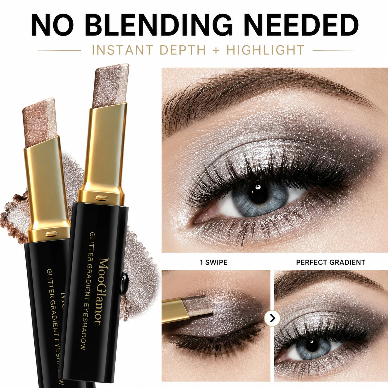 6Pcs Two Tone Gradient Eyeshadow Stick Set Matte Shimmer Waterproof Eye Shadow Crayon Highlight Contour Lazy Makeup Gift Box Kit