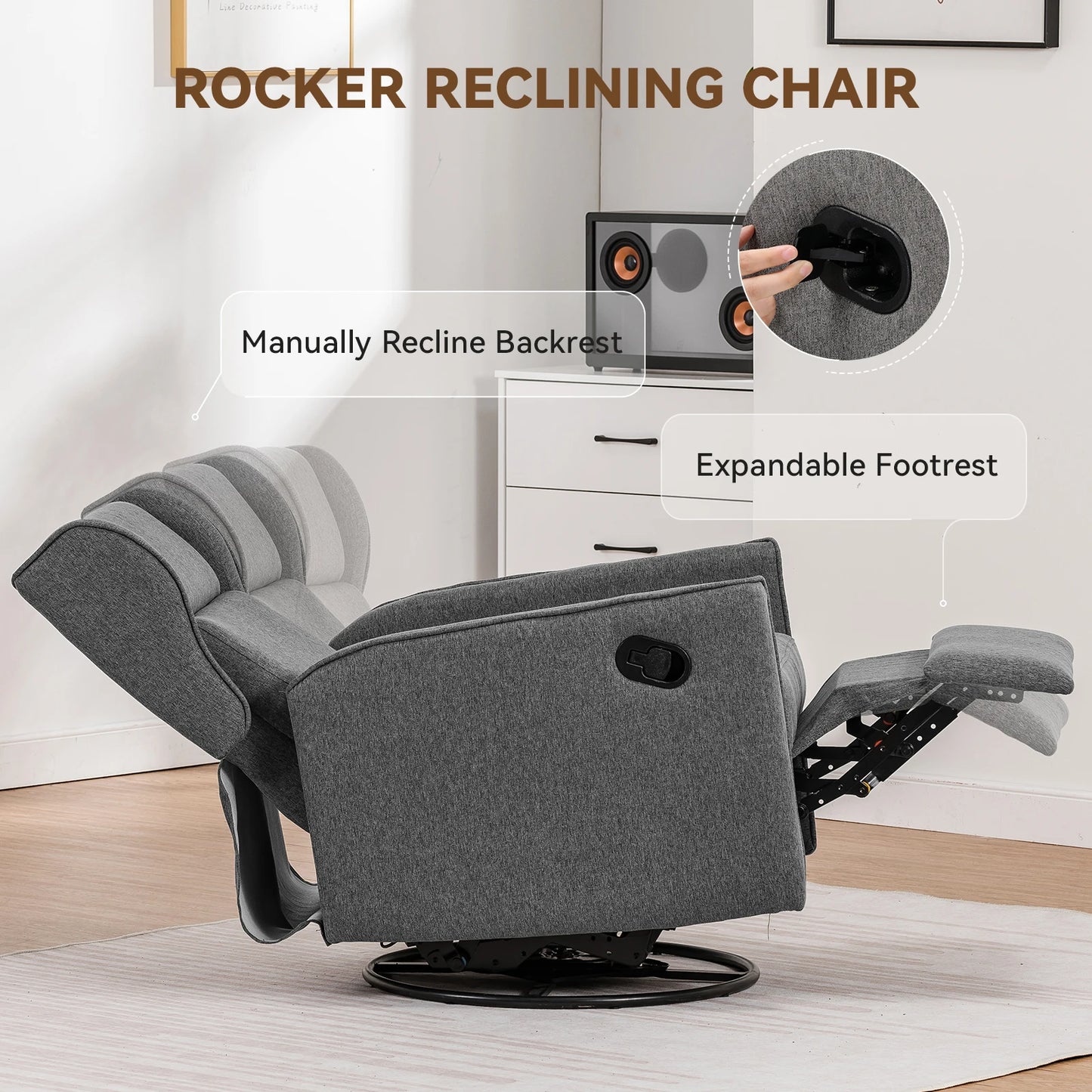 COMHOMA Rocking Recliner Chair With Swivel Glider Mechanism