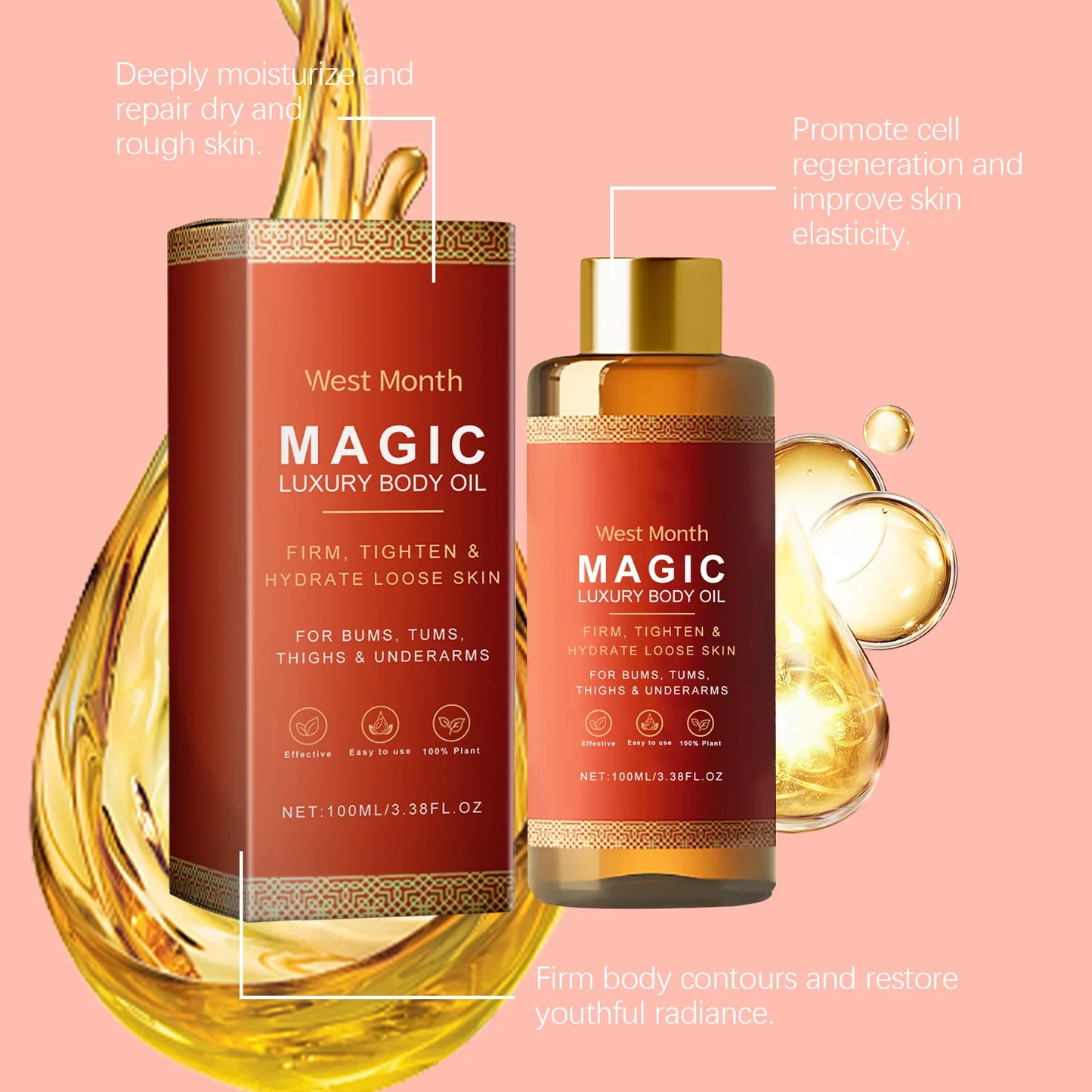 West&Month 100ml Magic Luxury Body Oil Firming Skin Moisturizing Dry Skin Rejuvenate Massage Improve Roughness Nourish Body Oil