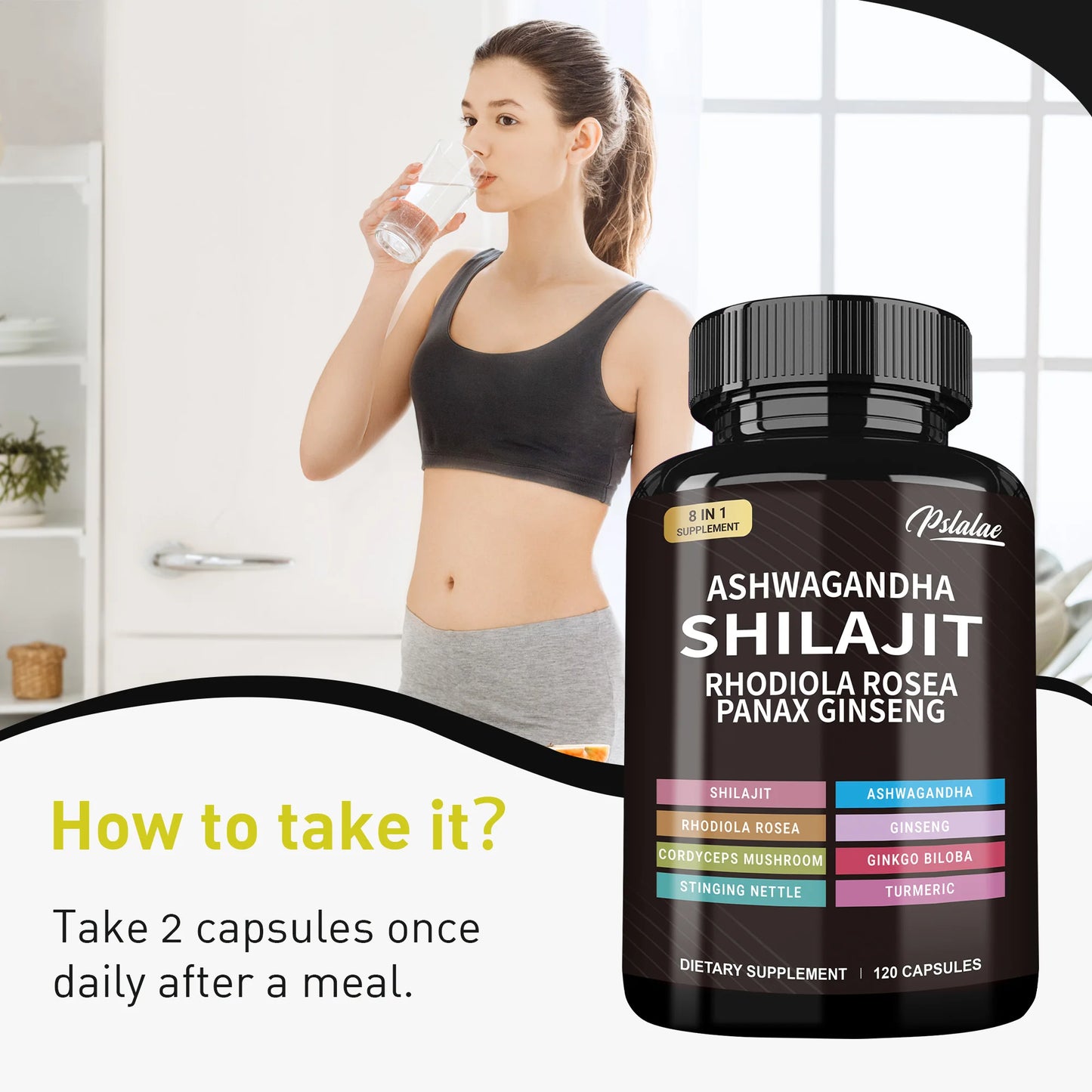 Shilajit, Ashwagandha, Rhodiola Rosea, Panax Ginseng - Boosts Energy and Endurance, Increases Muscle Mass - 120 Capsules