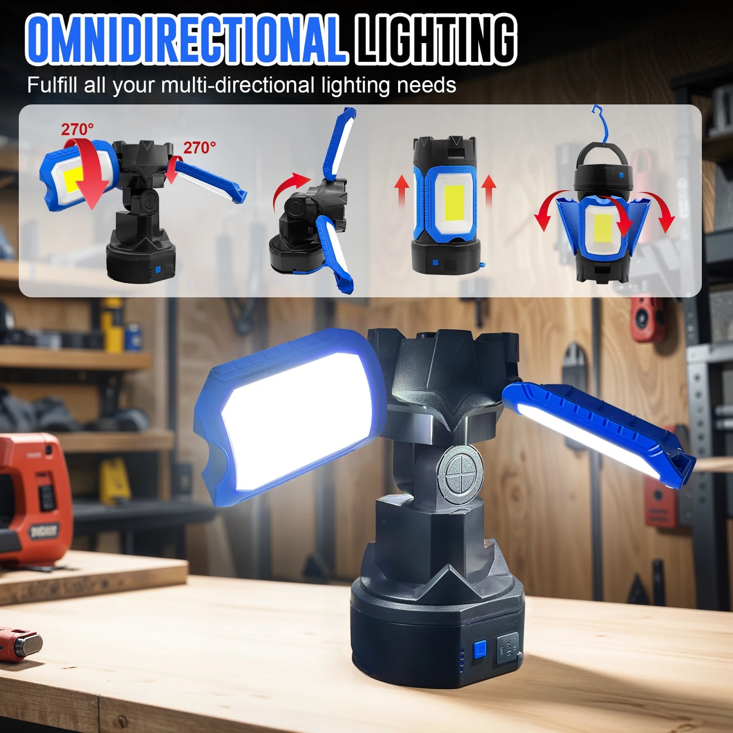 Rechargeable Magnetic LED Work Light 360 Degree 5 Modes