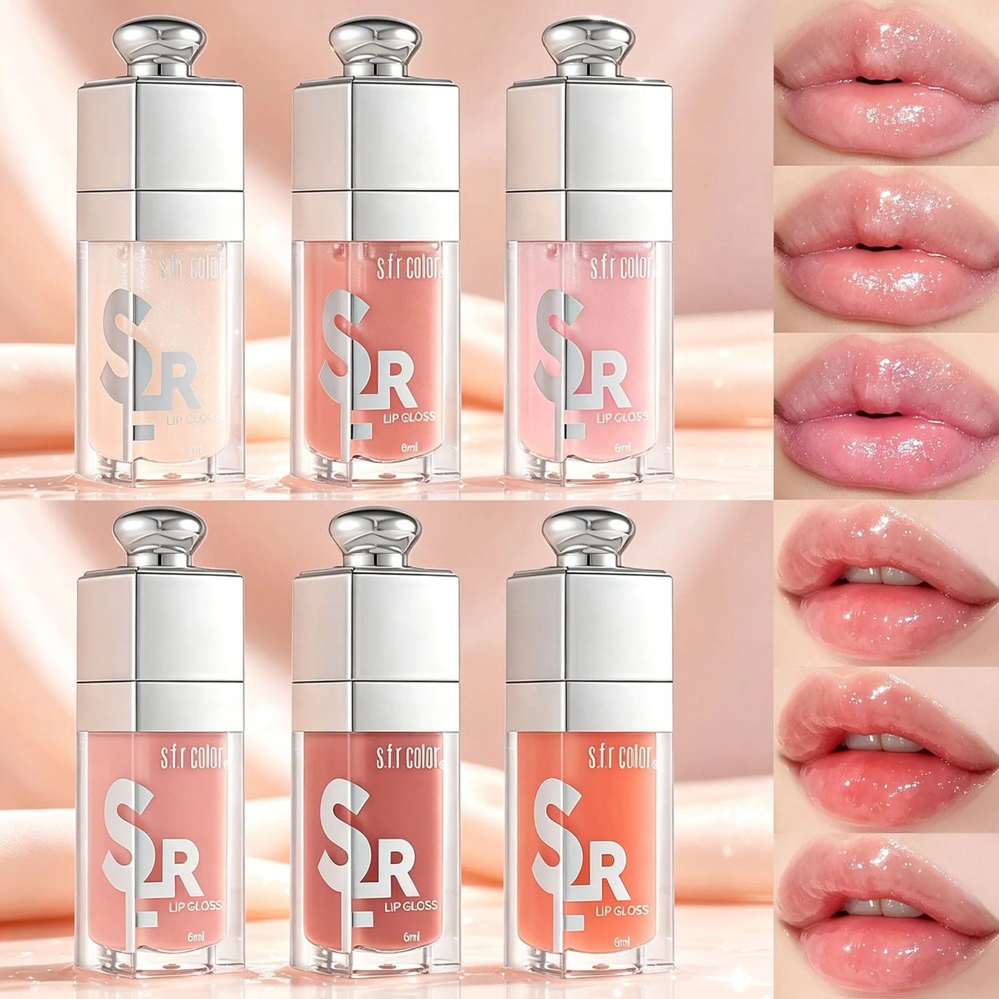 Hydrating Mirror Lip Gloss 6ml Shimmer Glitter Lip Oil Long Lasting Moisturizing Plump Lip Tint Waterproof Non‑sticky Liquid Lip Gloss Daily Lip Makeup Cosmetics