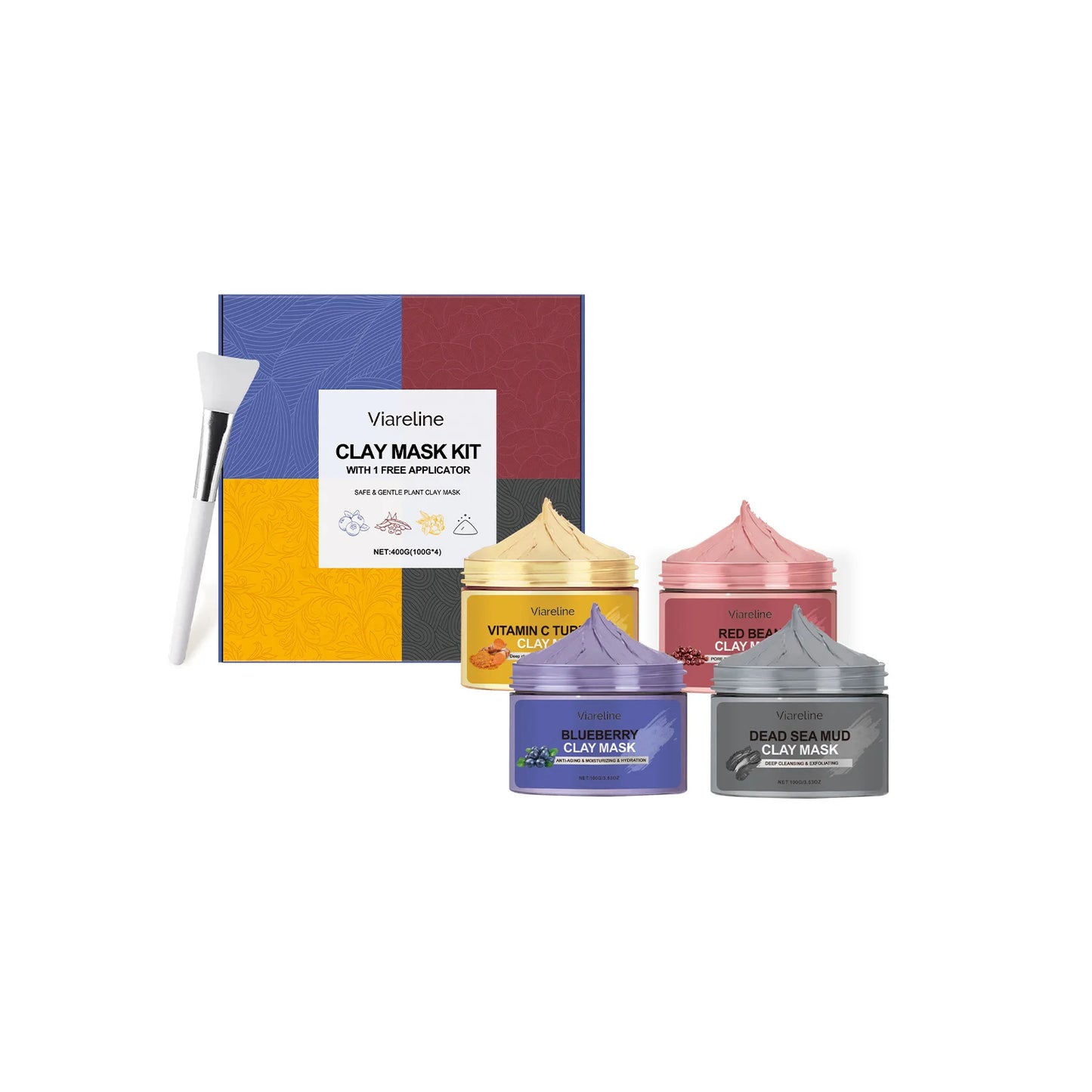 Viareline Exfoliating Facial Clay Mask Set For Pore Tightening