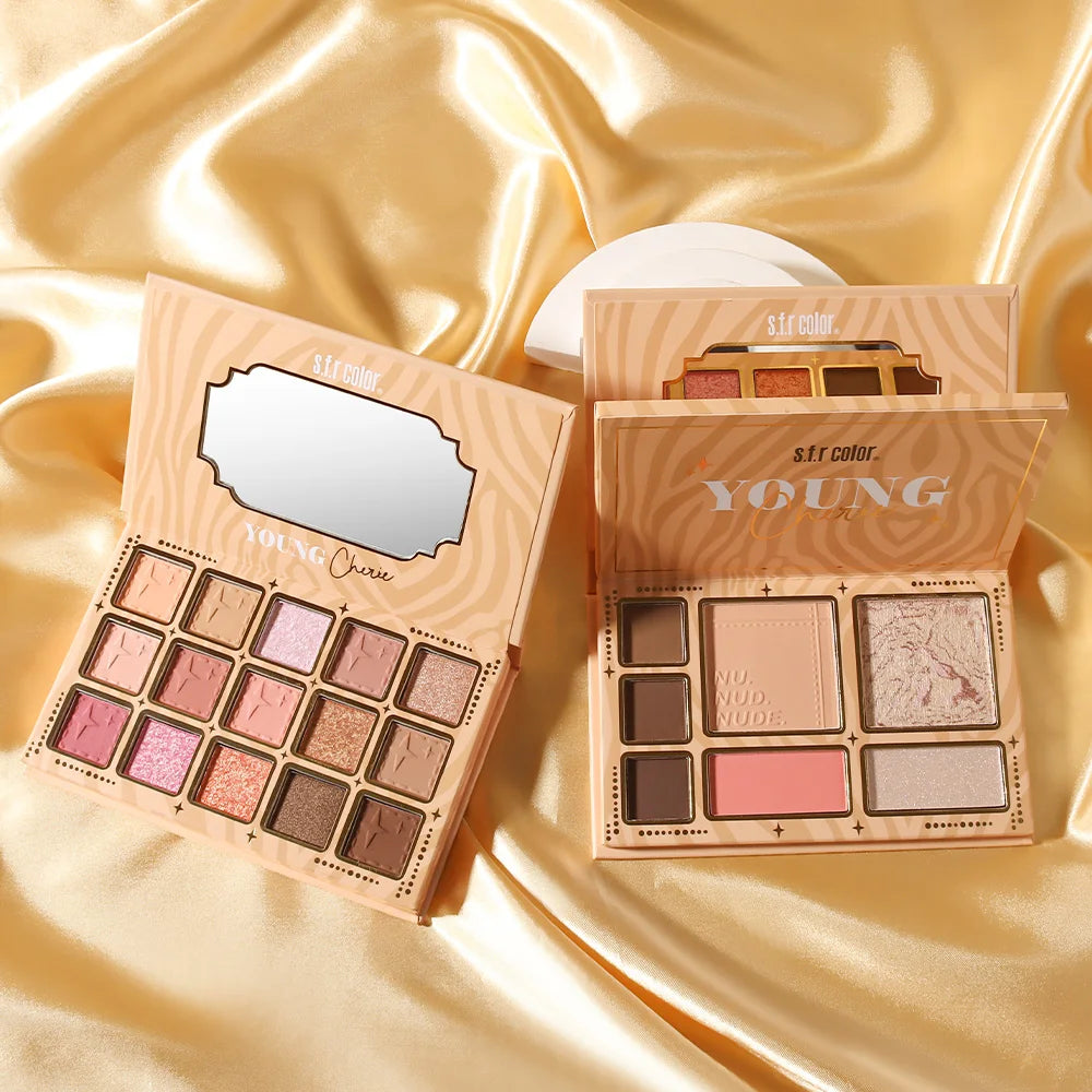 All In One Neutral Nude Makeup Palette, 15 Eyeshadow + Eyebrow Powder + Blush + Highlight Set, Matte Shimmer Warm Earth Tone Multifunctional Face Eye Cosmetic Kit