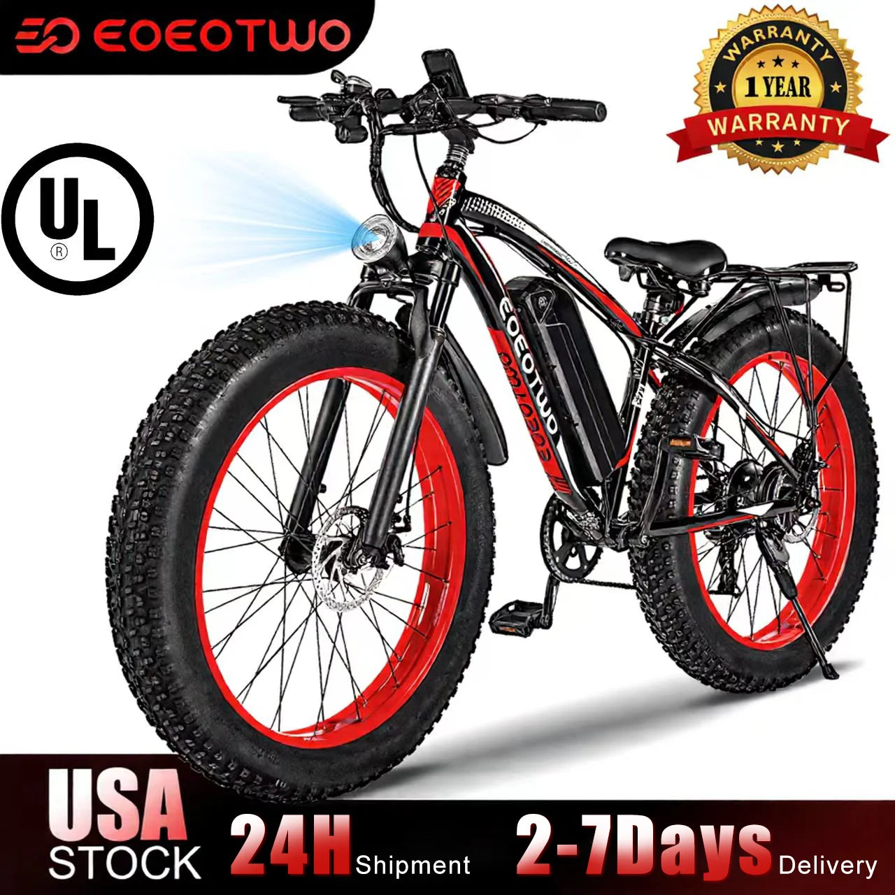 EOEOTWO Electric Fat Tire Mountain Bike 1500W 34MPH 48V Battery