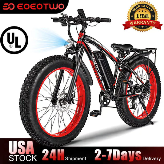 EOEOTWO Electric Fat Tire Mountain Bike 1500W 34MPH 48V Battery