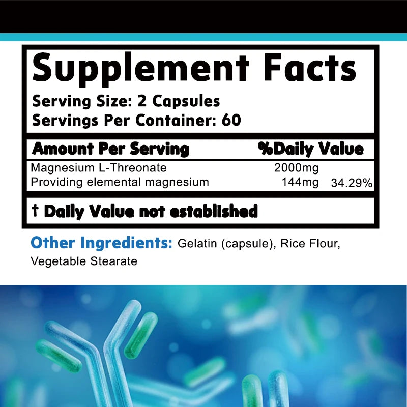 Magnesium L-Threonate Capsules – Bioavailable Form for Sleep and Cognitive Function Support - 120 Capsules