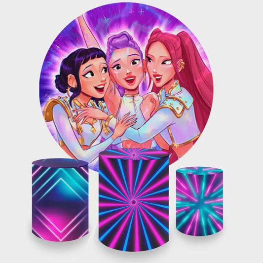 Kpop Backdrop Round And Cylinder Covers Kit Anime Party Decoration Non Woven Elastic Edge For Birthday Party