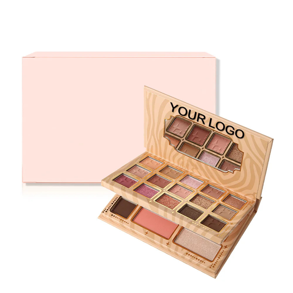 All In One Neutral Nude Makeup Palette, 15 Eyeshadow + Eyebrow Powder + Blush + Highlight Set, Matte Shimmer Warm Earth Tone Multifunctional Face Eye Cosmetic Kit