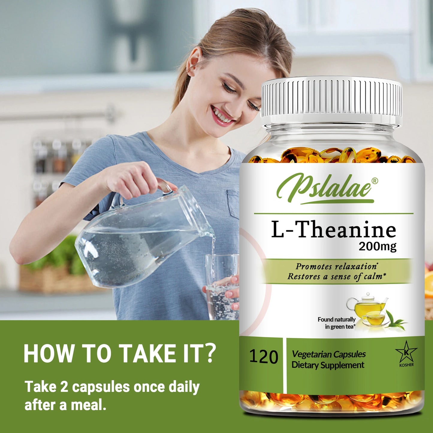 L-Theanine 200 Mg - Relieve Stress, Maintain A Calm and Relaxed Mood, Improve Concentration - 120 Capsules