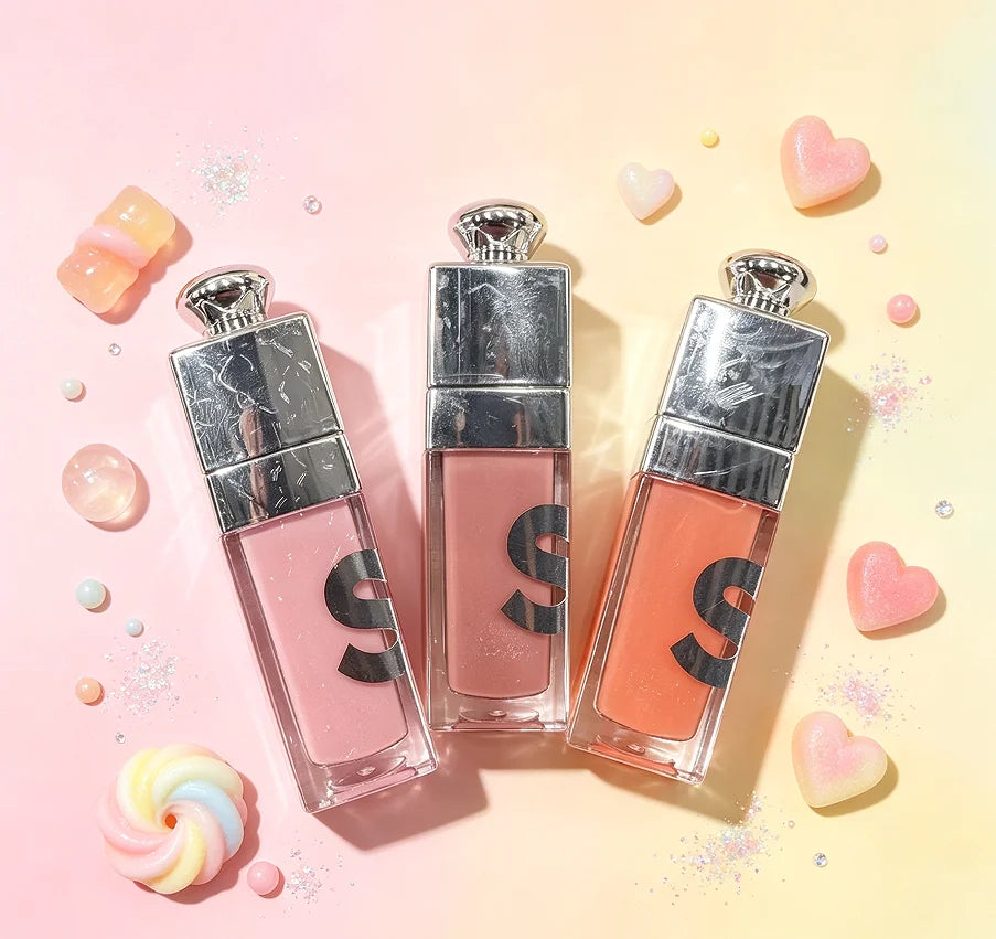 3PC Sheer glitter lip oil gloss for natural daily makeup