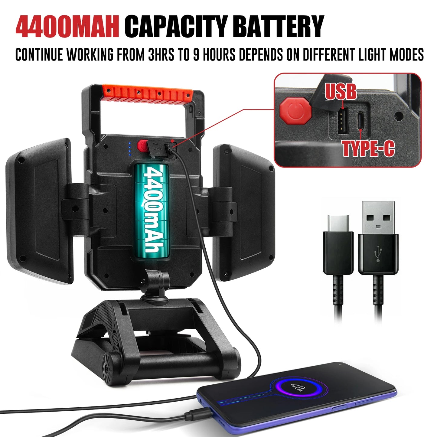 LED Work Light Rechargeable Clamp Magnetic 5 Modes Portable