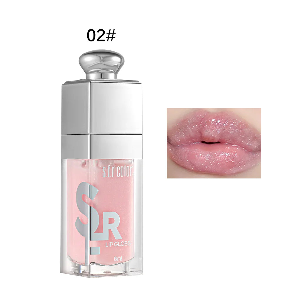 Hydrating Mirror Lip Gloss 6ml Shimmer Glitter Lip Oil Long Lasting Moisturizing Plump Lip Tint Waterproof Non‑sticky Liquid Lip Gloss Daily Lip Makeup Cosmetics