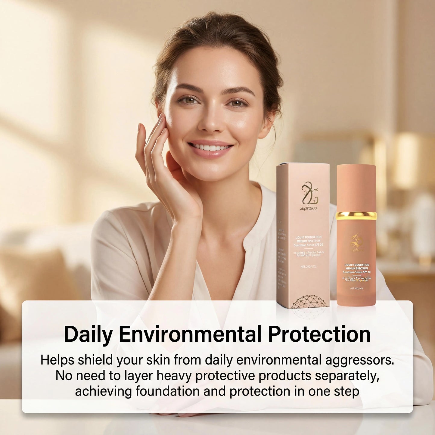 Zephoco Liquid Foundation Spf 50+ Magic Color Changing Waterproof Sweat-Resistant Full Coverage Concealer Long-Lasting Base Makeup