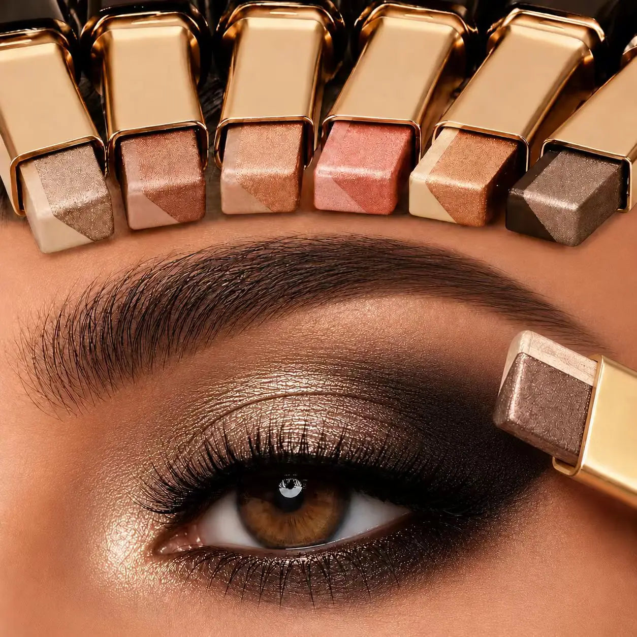6Pcs Two Tone Gradient Eyeshadow Stick Set Matte Shimmer Waterproof Eye Shadow Crayon Highlight Contour Lazy Makeup Gift Box Kit
