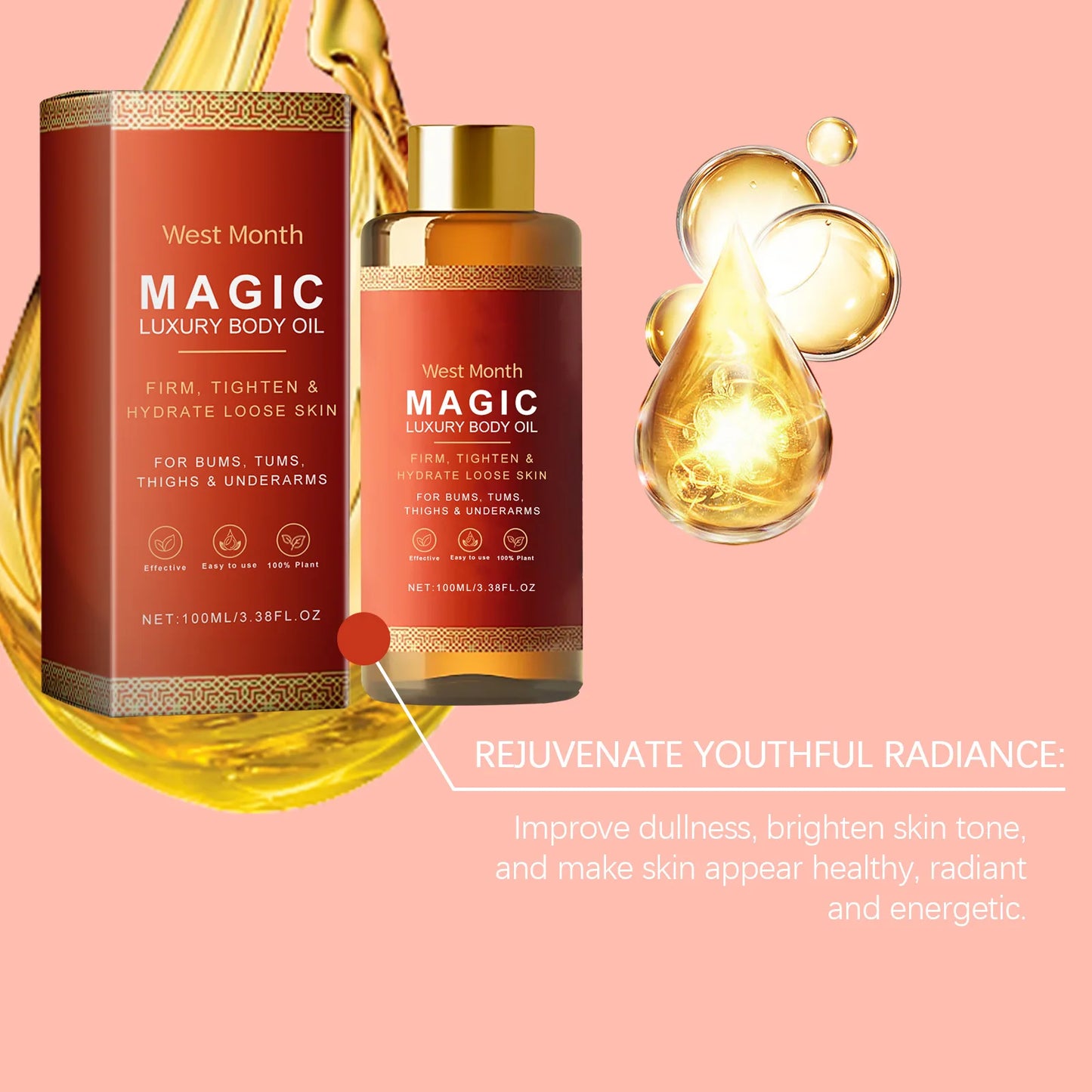 West&Month 100ml Magic Luxury Body Oil Firming Skin Moisturizing Dry Skin Rejuvenate Massage Improve Roughness Nourish Body Oil