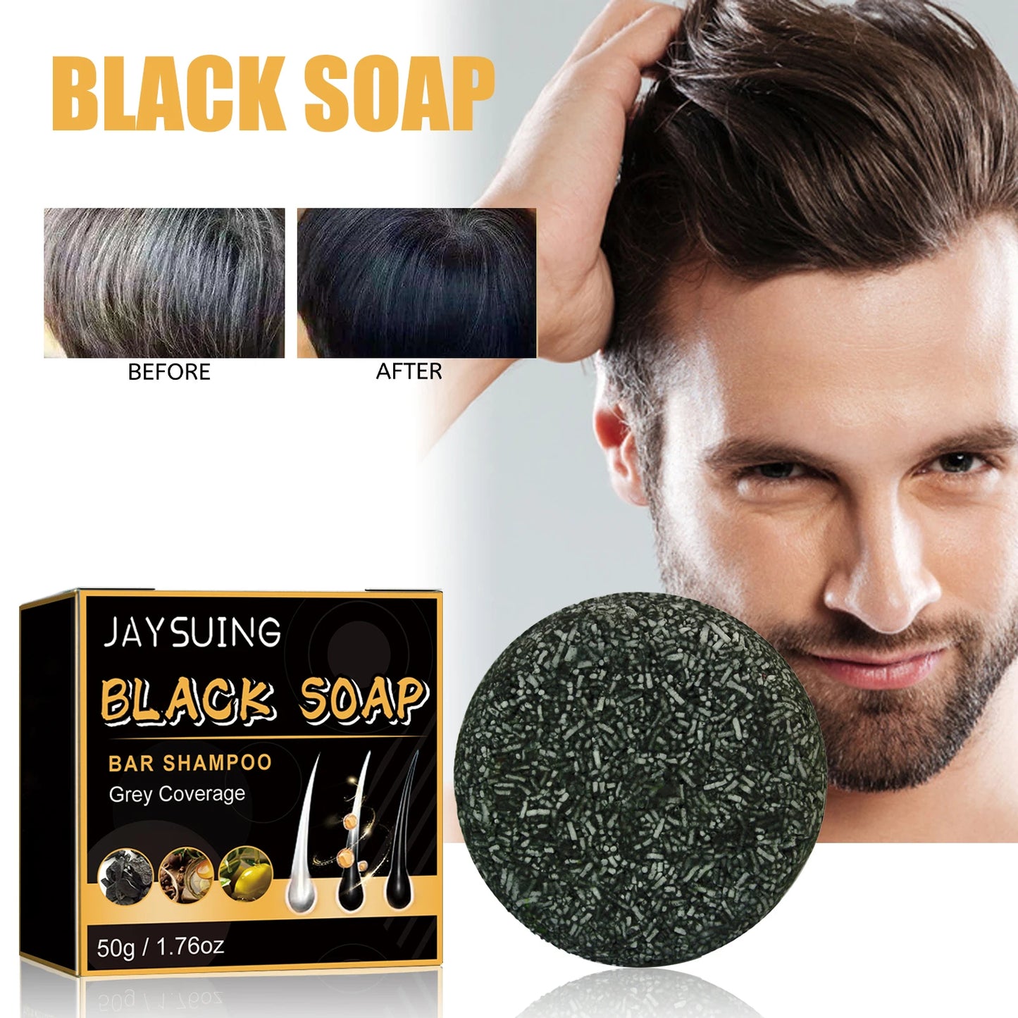Jaysuing 50g Polygonum Multiflorum Hair Shampoo Soap Darkening Repair Gray White Hair To Black Anti Dandruff Black Hair Dye Soap