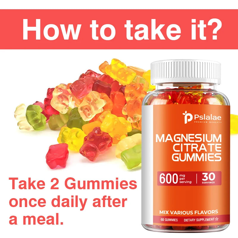 Magnesium Citrate - Muscle, Bone, Heart, Metabolism and Nerve Function, Fatigue Relief - 60 Gummies