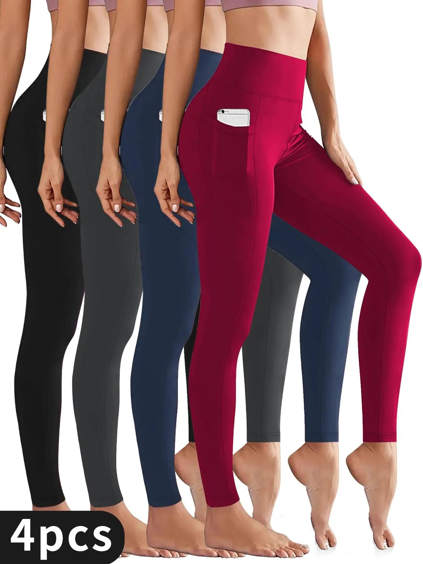 Women Fleece-Lined Yoga Pants With Pockets And Elastic Waist