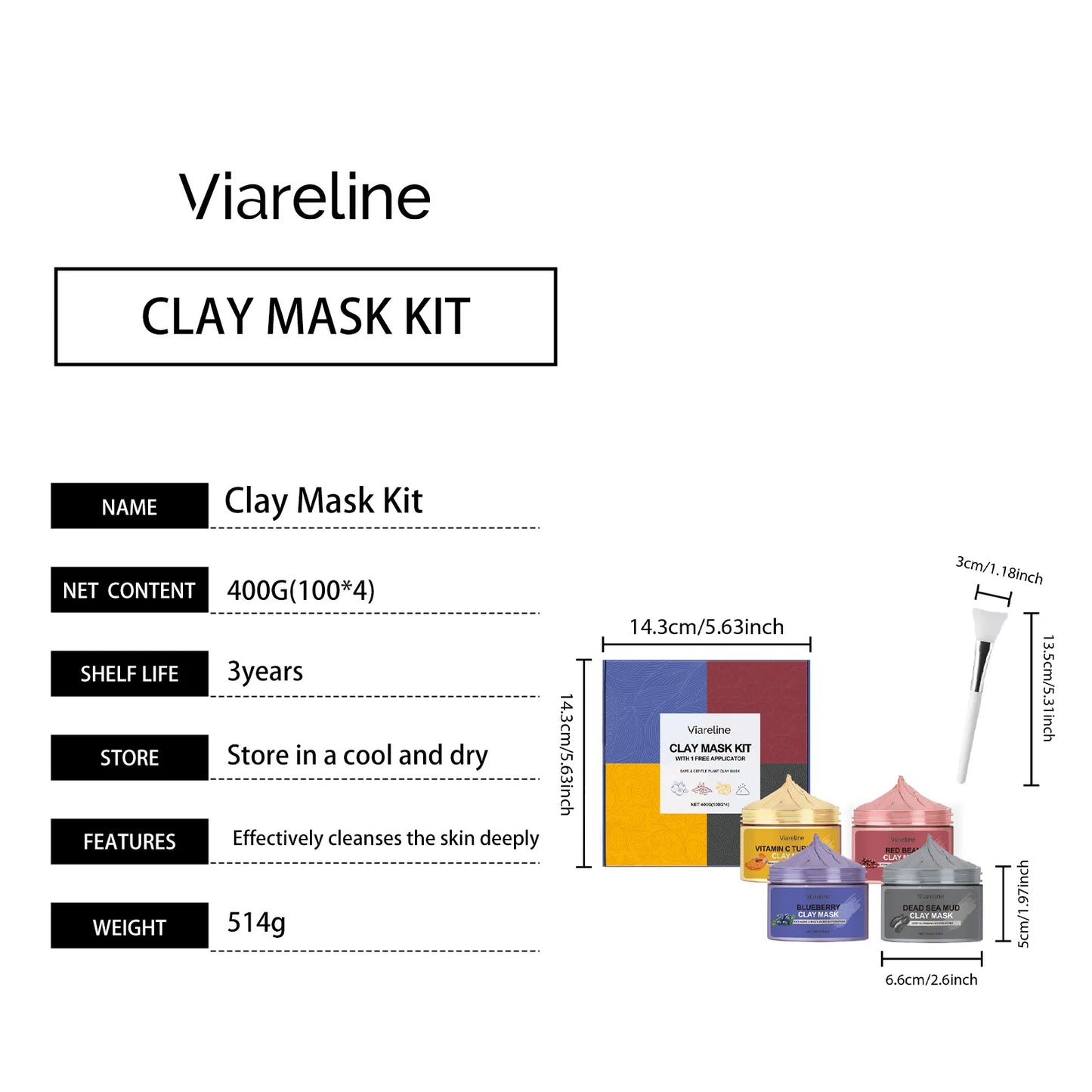 Viareline Exfoliating Facial Clay Mask Set For Pore Tightening