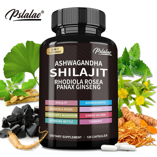 Shilajit, Ashwagandha, Rhodiola Rosea, Panax Ginseng - Boosts Energy and Endurance, Increases Muscle Mass - 120 Capsules