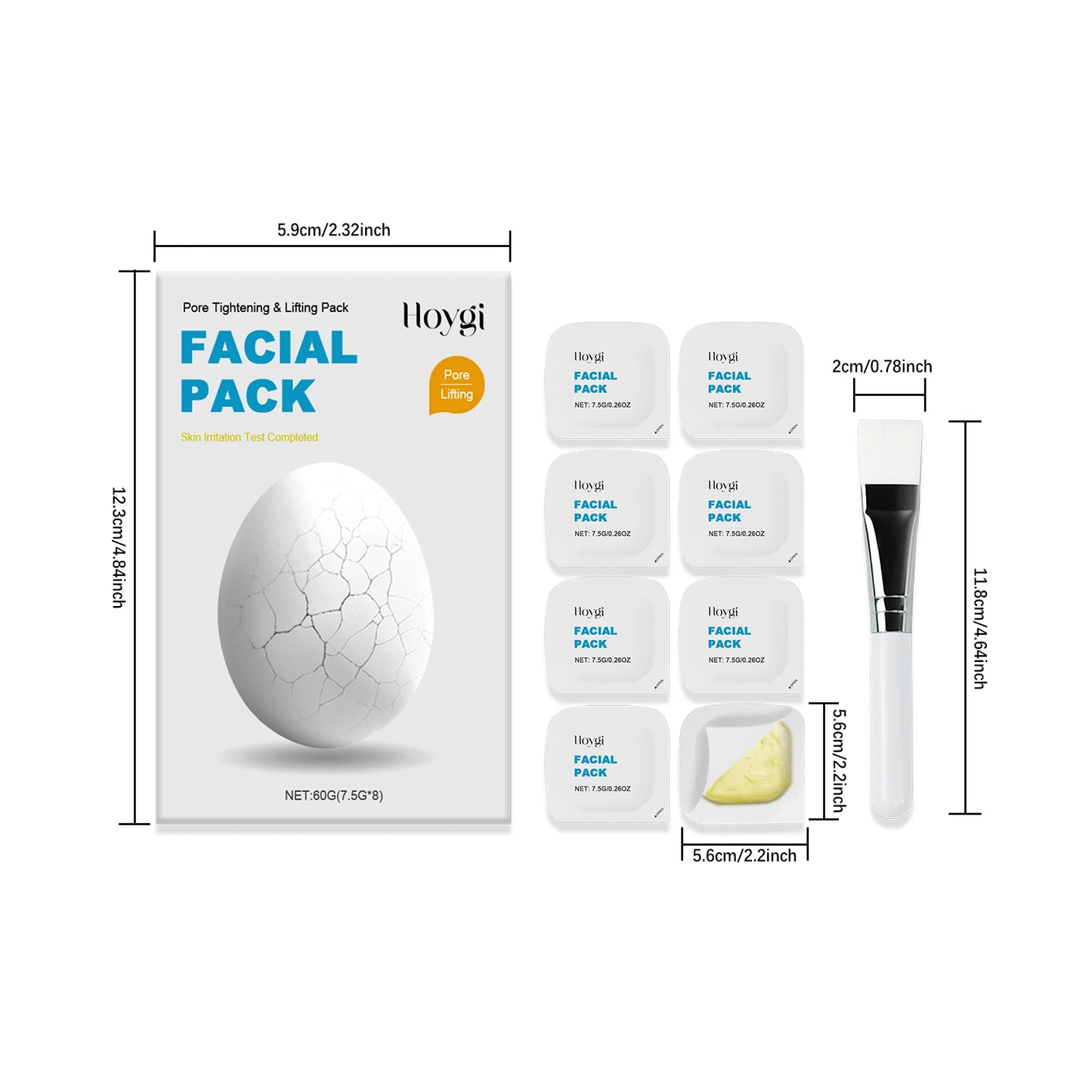Hoygi 7.5gx8 Moisturizing Facial Mask With Brush Pore Tightening Oil Control Lifting Facial Hydrating Cleansing Clay Mud Mask