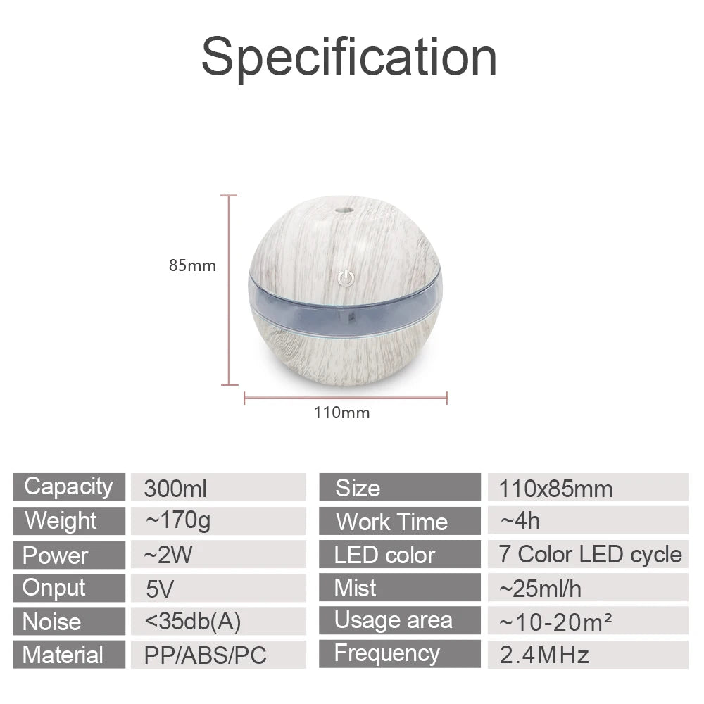 Miflame Humidifier 300ml Quiet Mist With Essential Oil Tray Office