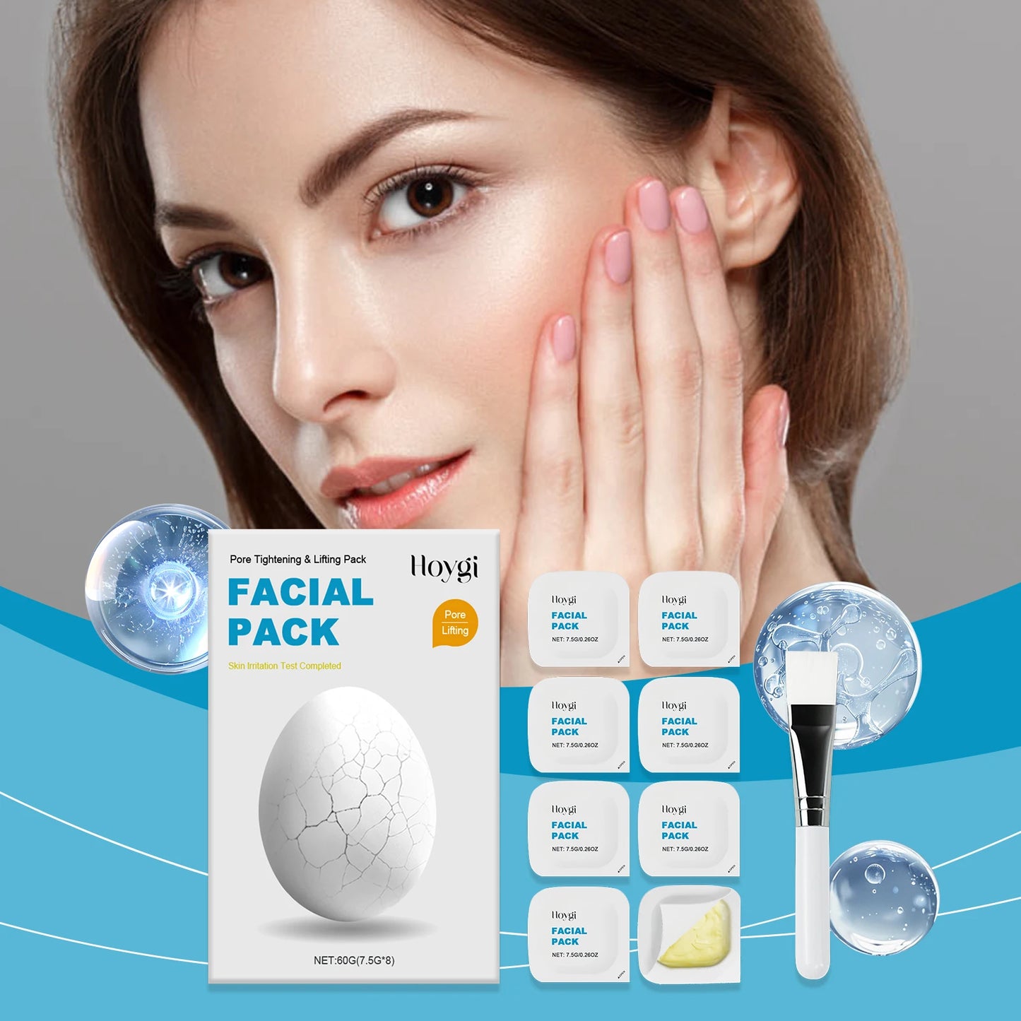 Hoygi 7.5gx8 Moisturizing Facial Mask With Brush Pore Tightening Oil Control Lifting Facial Hydrating Cleansing Clay Mud Mask