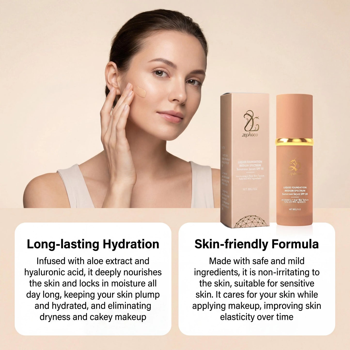 Zephoco Liquid Foundation Spf 50+ Magic Color Changing Waterproof Sweat-Resistant Full Coverage Concealer Long-Lasting Base Makeup