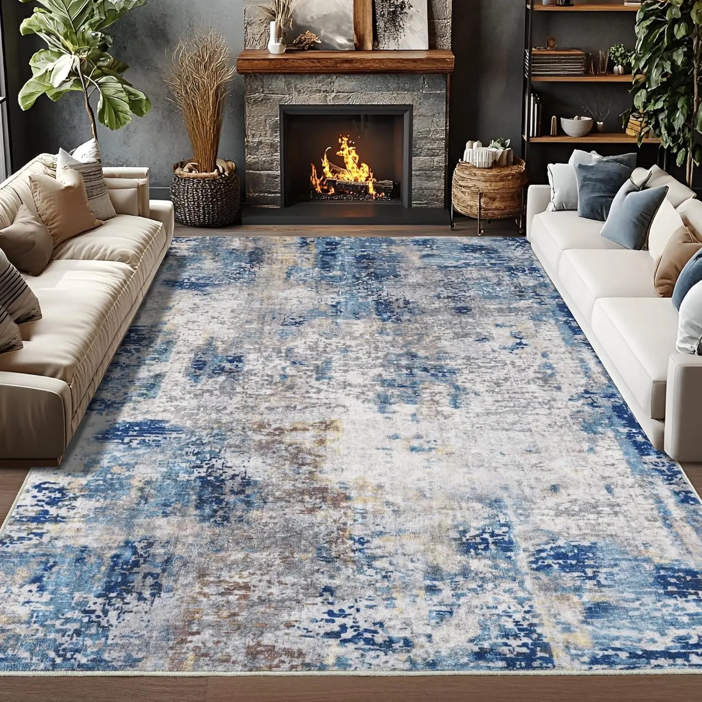 NoahasCN Modern Abstract Living Room Area Rug Non Slip
