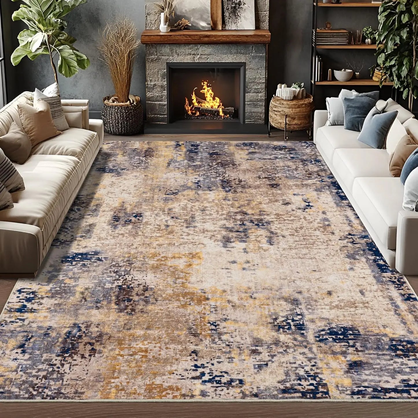 NoahasCN Modern Abstract Living Room Area Rug Non Slip