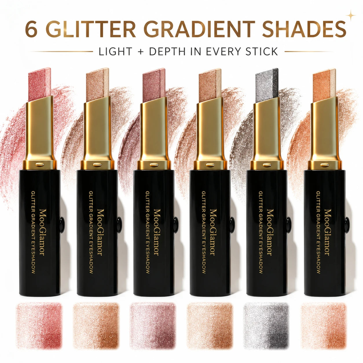 6Pcs Two Tone Gradient Eyeshadow Stick Set Matte Shimmer Waterproof Eye Shadow Crayon Highlight Contour Lazy Makeup Gift Box Kit